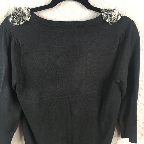Vintage IB Diffusion Sweater Woemsn Small Black Cardigan Gray Rosettes Artsy - Picture 15 of 16